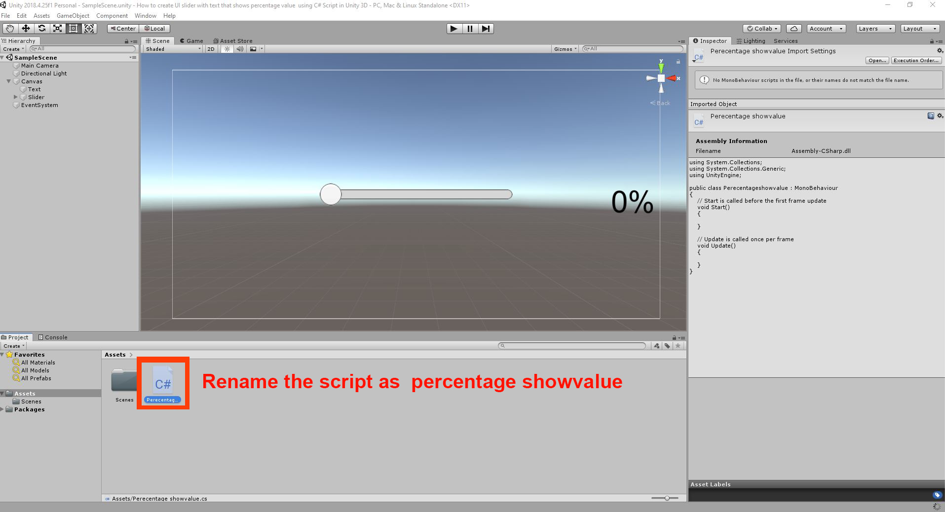 Create UI Slider With Text That Shows Percentage Value Using C Script